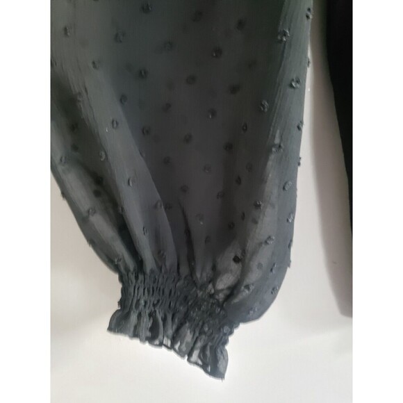Democracy Blouse Women's XL Black Swiss Dot Sheer Sleeve High-low Hem - Picture 4 of 9